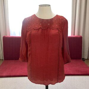 Fig‎ And Flower Boho Lace Blouse Plus Size Rust Red Top Cottagecore Chic